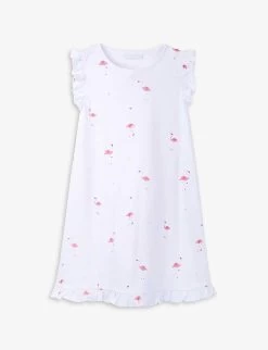 Flamingo-print Ruffle-sleeve Cotton Nightdress 7-12 Years