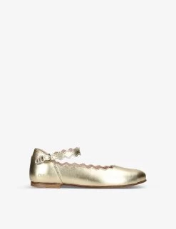 Chloé Scallop-trim Logo-embossed Leather Ballerina Shoes 6-9 Years