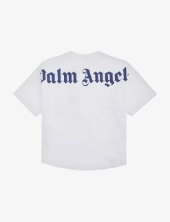 Palm Angels Logo-print Cotton-jersey T-shirt 4-12 Years -Kid Couture R04102990 WHITENAVY ALT02