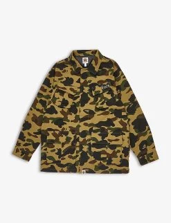 Camo-print Spread-collar Cotton Jacket 10-16 Years