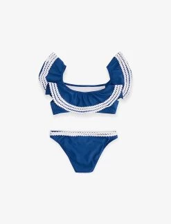Ric Rac Frilled Stretch Recycled-polyester Bikini 7-14 Years -Kid Couture R04115472 BLUE ALT02