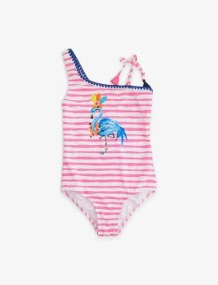 Striped Flamingo-print Stretch Recycled-polyester Swimsuit 3-14 Years