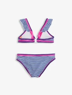 Striped Stretch Recycled-polyester Bikini Set 7-14 Years -Kid Couture R04115490 WHITE ALT02