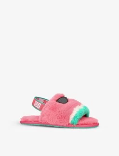Ugg Fluff Yeah Watermelon Wool And Recycled Polyester-blend Slippers 2-7 Years -Kid Couture R04120210 PINK ALT02