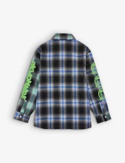 Billionaire Boys Club Log-print Checked Cotton-blend Shirt 6-12 Years -Kid Couture R04121625 BLUEGREEN ALT02