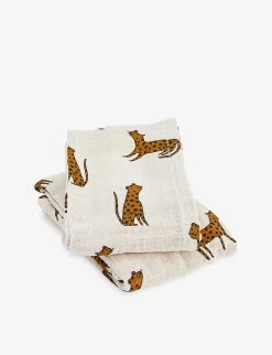 Liewood Lewis Animal-print Organic-cotton Muslin Cloths Pack Of Two
