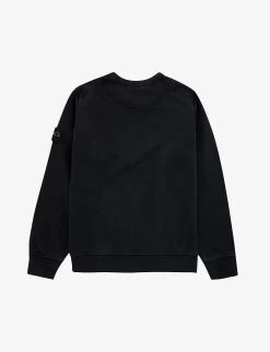 Stone Island Logo-embroidered Cotton-jersey Sweatshirt 4-8 Years -Kid Couture R04125041 BLACK ALT02