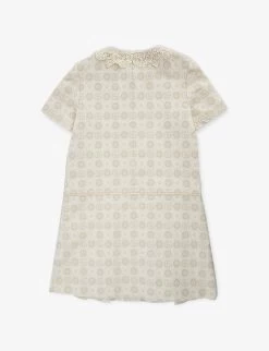 Gucci Lace-collar Monogram-print Cotton Dress 12 Months-12 Years -Kid Couture R04125871 BEIGE ALT02