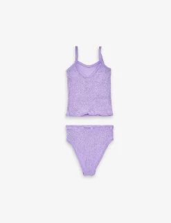 Daphne Scoop-neck Crinkle-texture Stretch-woven Bikini 7-12 Years -Kid Couture R04126428 LILAC ALT02