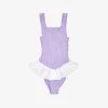 Denise Crinkle-texture Frill-trim Stretch-woven Swimsuit 7-12 Years