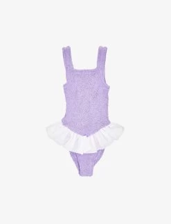 Denise Crinkle-texture Frill-trim Stretch-woven Swimsuit 7-12 Years