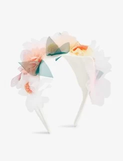 Meri-Meri Floral And Pom-pom Organza And Mesh Headband