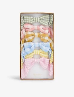 Meri-Meri Gingham Check-pattern Pack Of Six Woven Hair Clips