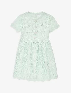SELF PORTRAIT Floral-embroidered Rhinestone-embellished Lace Mini Dress 3-12 Years