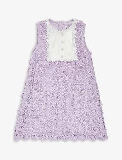 SELF PORTRAIT Contrast-panel Round-neckline Woven Dress 3-12 Years