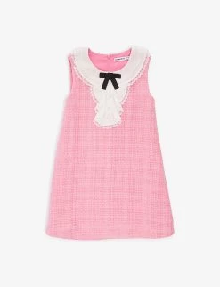 SELF PORTRAIT Tweed Bow-embellished Woven Mini Dress 3-12 Years