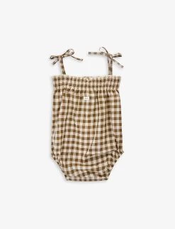 Gingham-print Spaghetti Strap Organic-cotton Body 0-12 Months -Kid Couture R04131289 OLIVE ALT02