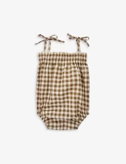 Gingham-print Spaghetti Strap Organic-cotton Body 0-12 Months