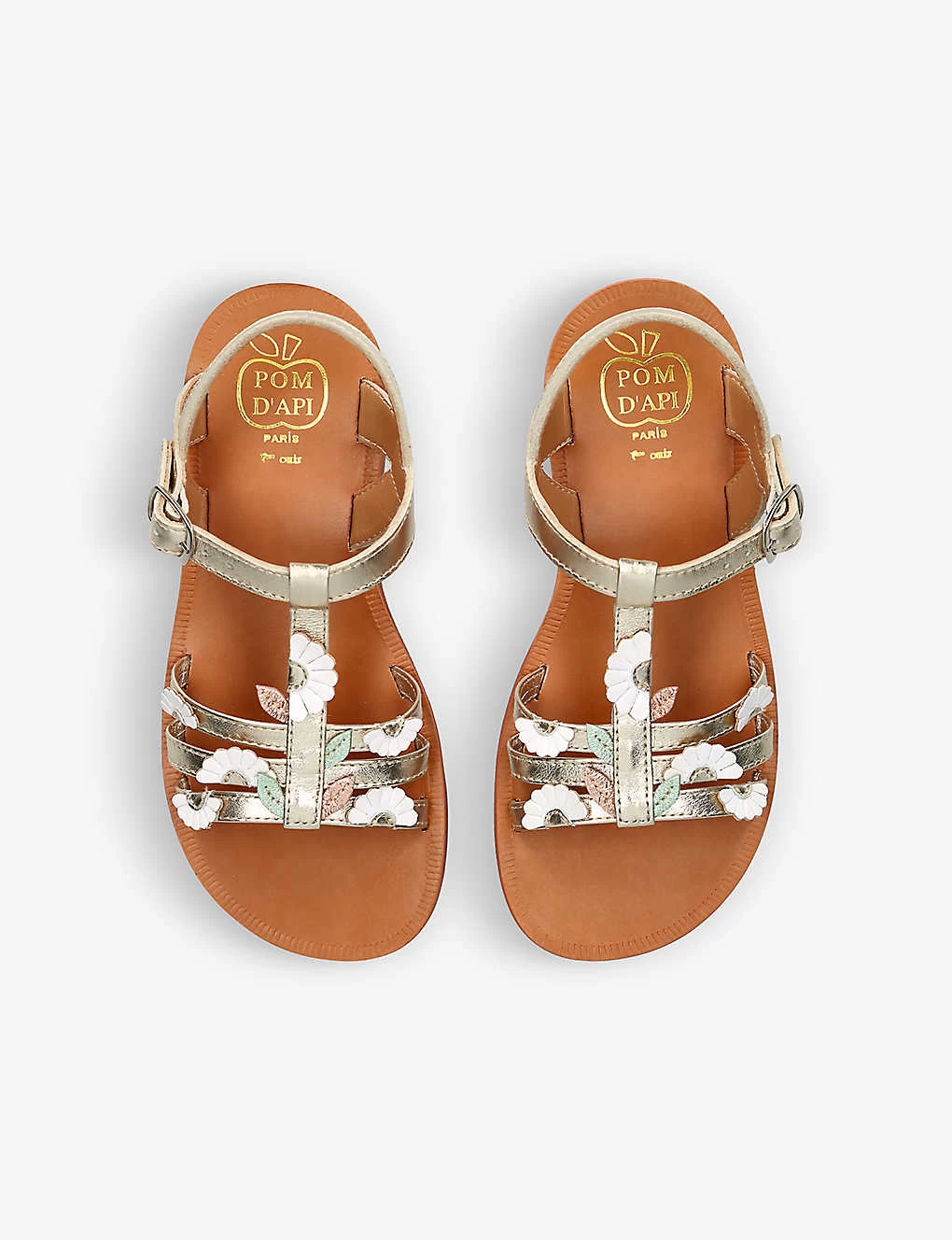Pom D'Api Plagette Multi-daisy Metallic-leather Sandals 7-8 Years 2 Pom D'Api Plagette Multi-daisy Metallic-leather Sandals 7-8 Years - Image 2