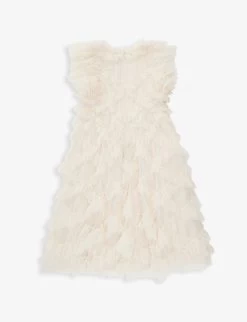 Ruffle-trim Flared-hem Recycled-polyester Dress 4-10 Years -Kid Couture R04135608 CREAM ALT02