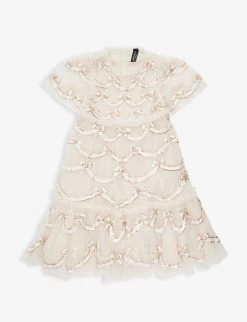 Sequin-embellished Ruffle-trim Recycled-polyester Dress 4-10 Years