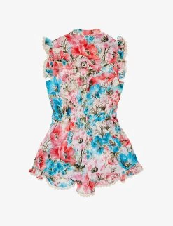 Zimmermann Halycon Floral-pattern Cotton Playsuit 4-12 Years -Kid Couture R04135661 PINKBLUEFLORAL ALT02