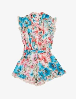 Zimmermann Halycon Floral-pattern Cotton Playsuit 4-12 Years