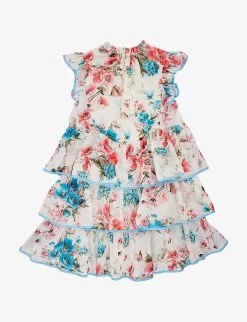 Zimmermann Halycon Floral-pattern Cotton-poplin Dress 4-12 Years -Kid Couture R04135662 PINKBLUEFLORAL ALT02