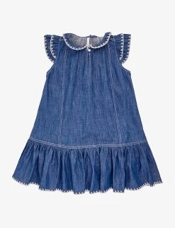Zimmermann Embroidered-patch Frill-trims Denim Mini Dress 4-12 Years