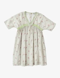 Asparagus Rose Bouquet-print Cotton-voile Dress 3-12 Years