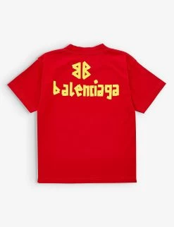 Balenciaga Logo-print Regular-fit Stretch-cotton T-shirt 4-10 Years -Kid Couture R04137870 RED ALT02