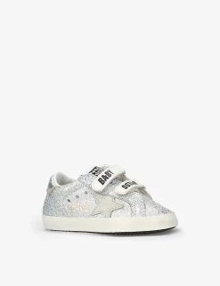 Golden Goose Baby School Glitter-embellished Leather Low-top Trainers 0-6 Months -Kid Couture R04139080 SILVER ALT02