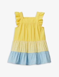 Benetton Gingham-pattern Ruffle-sleeve Cotton Mini Dress 1-6 Years