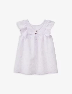 Benetton Floral-print Ruffle-detail Linen Mini Dress 1-6 Years
