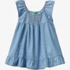 Benetton Frilled-hem Shirred-back Cotton-chambray Mini Dress 1-6 Years