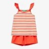 Benetton Striped Ruffled Cotton-jersey Top And Shorts Set 1-6 Years