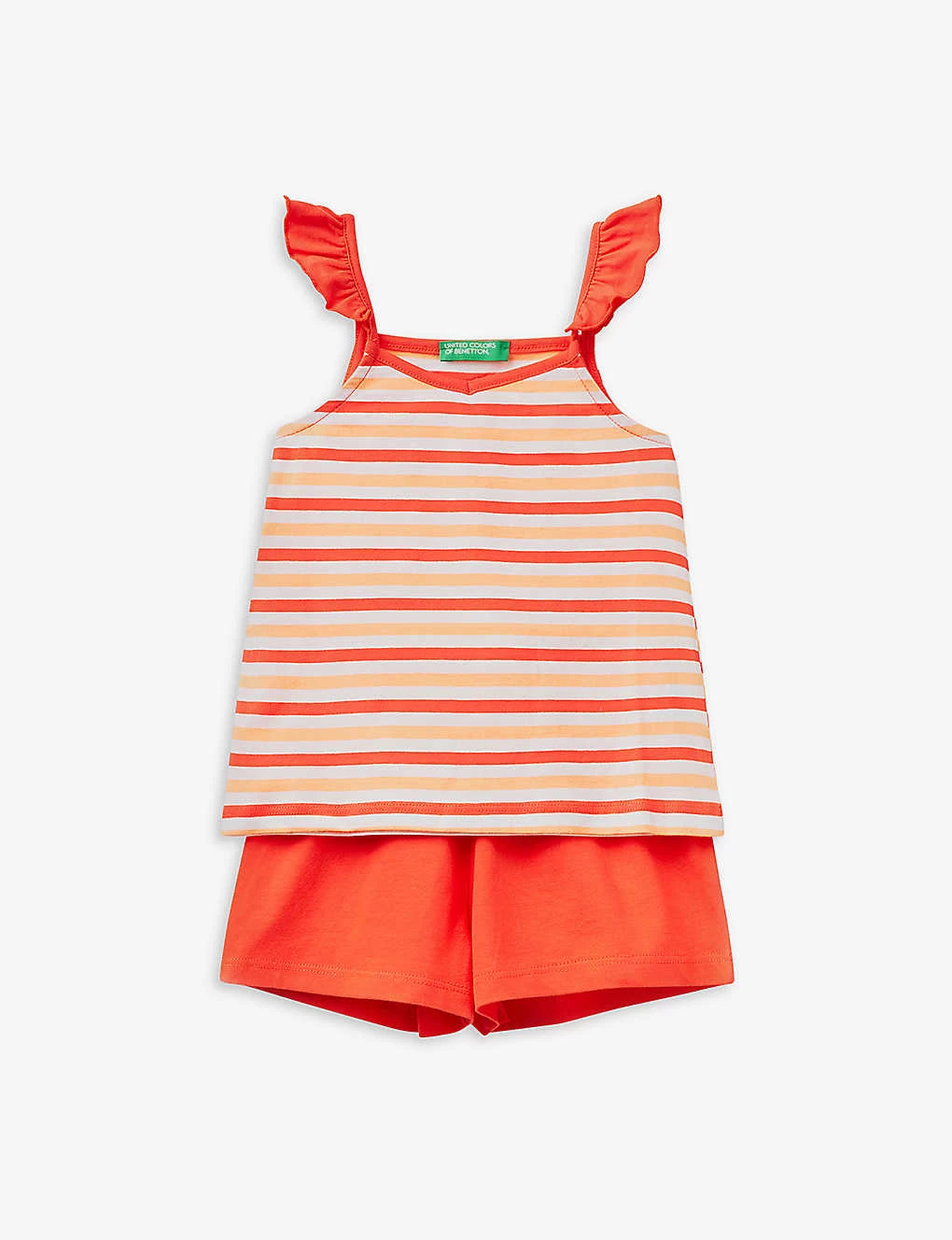 Benetton Striped Ruffled Cotton-jersey Top And Shorts Set 1-6 Years 1 Benetton Striped Ruffled Cotton-jersey Top And Shorts Set 1-6 Years