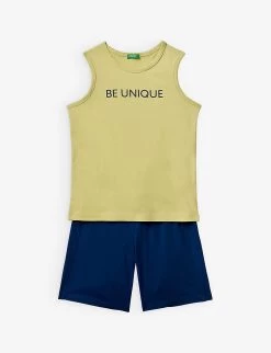 Benetton Slogan-print Cotton-jersey Tank Top And Shorts Set 6-14 Years