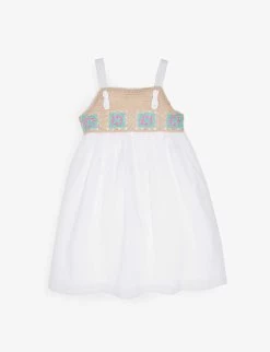 Benetton Crochet-panel Square-neck Cotton Dress 6-14 Years