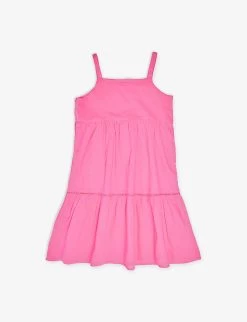 Benetton Butterfly-embroidered Square-neck Cotton Dress 1-6 Years -Kid Couture R04151702 BRIGHTPINK ALT02