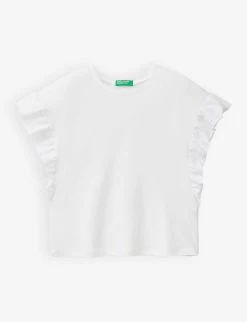 Benetton Frill-trim Cotton And Linen-blend T-shirt 6-14 Years