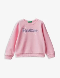 Benetton Glittered-logo Colour-blocked Organic-cotton Sweatshirt 1-6 Years