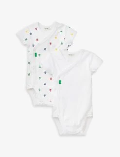 Benetton Logo-print Short-sleeved Pack Of Two Organic-cotton Bodysuits 1-12 Months