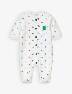 Benetton Logo-print Long-sleeved Organic-cotton Romper 1-18 Months