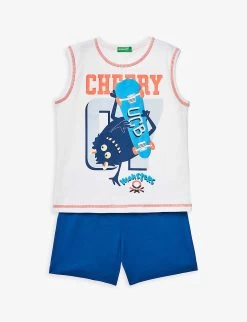 Benetton Graphic-print Sleeveless Cotton T-shirt And Shorts Set 1-11 Years