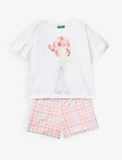 Benetton Checked Cotton T-shirt And Shorts Set 18 Months - 12 Years