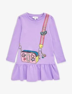 Marc Jacobs Handbag-print Pleated-skirt Cotton-jersey Dress 4-12 Years