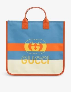 Gucci Logo-print Striped Woven Kids' Tote Bag
