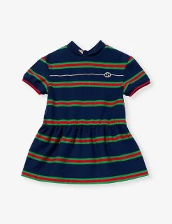 Gucci Striped Logo-embroidered Cotton-jersey Dress 3-36 Months