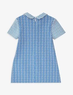 Gucci Monogram-pattern Peter-Pan Collar Stretch-woven Blend Dress -Kid Couture R04160286 BLUETTEIVORYMIX ALT02